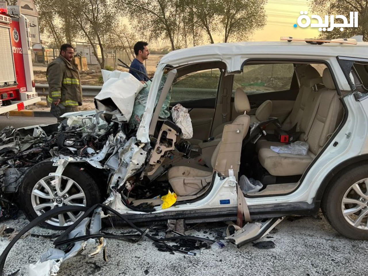 إصابة مواطن في حادث تصادم مركبة مع تريلة نقل ديزل على طريق الملك فهد