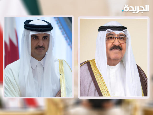 ولي العهد الشيخ مشعل الأحمد وأمير قطر الشيخ تميم بن حمد