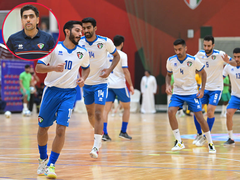 جانب من تدريب سابق لأزرق الصالات وفي الإطار حسين حبيب