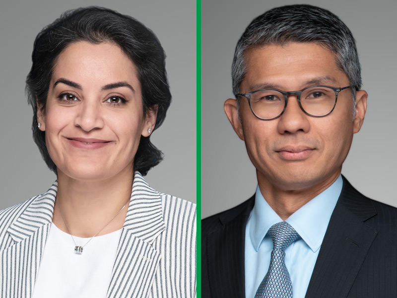 رئيس قطاع الشؤون المالية نعيم آزاد الدين ورئيسة قطاع الأسواق نورة العبدالكريم