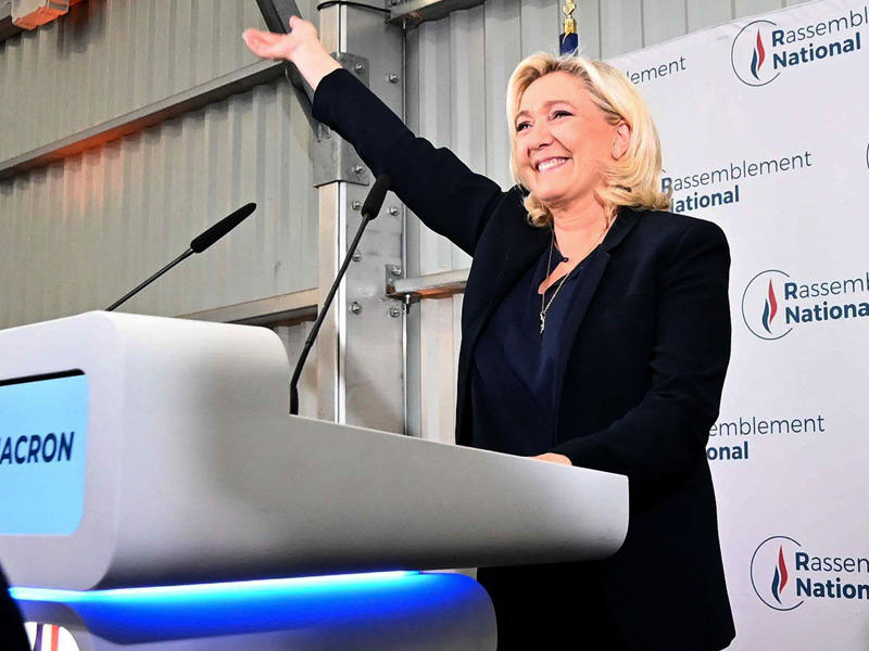 زعيمة حزب «التجمع الوطني» اليميني المتشدد مارين لوبن بعد إعلان النتائج t(أ ف ب)