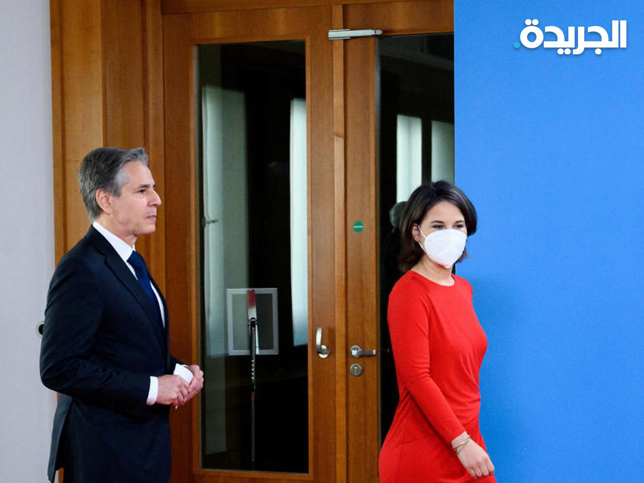 وزيرا الخارجية الأمريكي أنتوني بلينكن والألمانية أنالينا بيربوك عقب اجتماع في برلين حول أزمة الغذاء العالمية