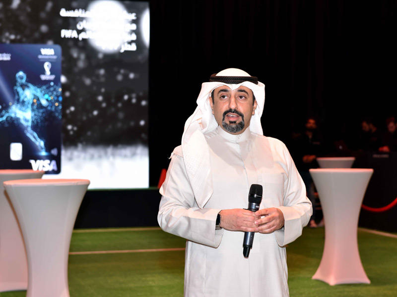 المجحم اثناء حفل إطلاق بطاقة بوبيان Visa كأس العالم