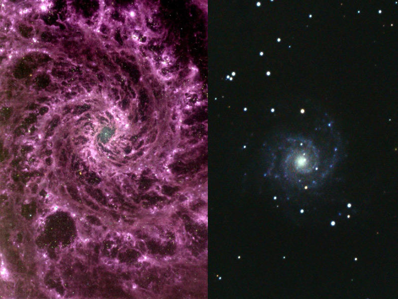 على اليمين المجرة كما التقطها «هابل» والصورة الجديدة يساراً