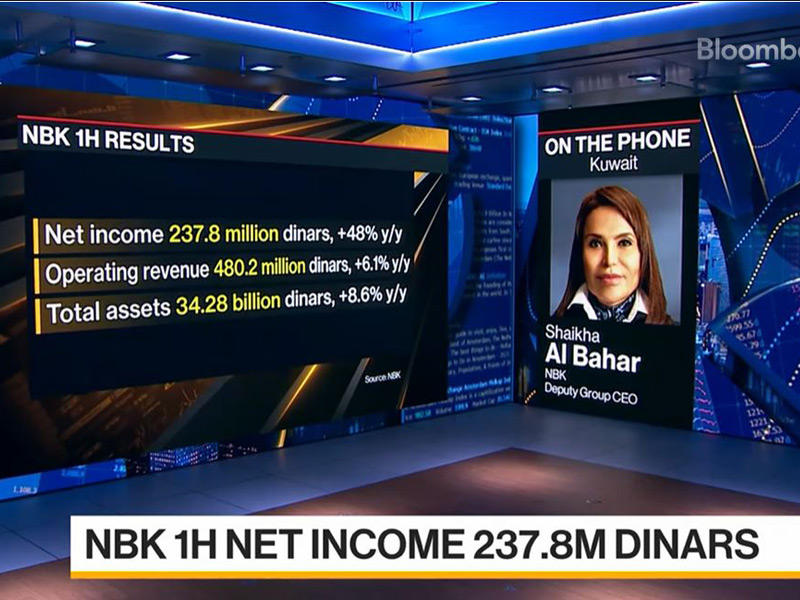نائبة الرئيس التنفيذي لمجموعة بنك الكويت الوطني شيخة البحر خلال المقابلة مع «بلومبرغ»
