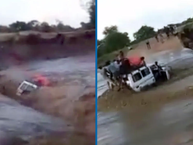 السيول تجرف سيارة دفع رباعي محملة بالركاب 