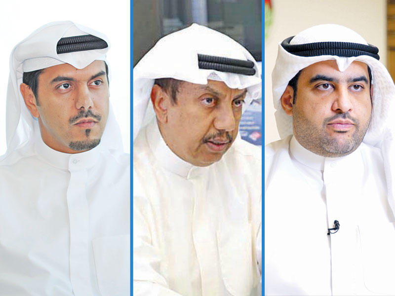 وزير المالية عبدالوهاب الرشيد والعضو المنتدب للهيئة العامة للاستثمار غانم الغنيمان ورئيس مكتب الاستثمار الكويتي السابق في لندن، صالح العتيقي