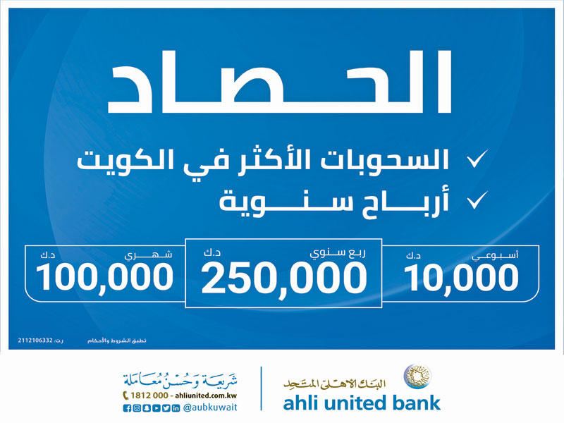  البنك الأهلي المتحد يعلن السحب الشهري من برنامج جوائز الحصاد الإسلامي