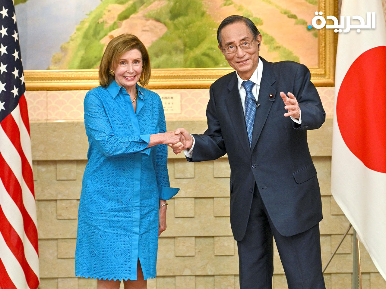 رئيسة مجلس النواب الأميركي نانسي بيلوسي خلال لقائها نظيرها في اليابان هيرويوكي هوسودا
