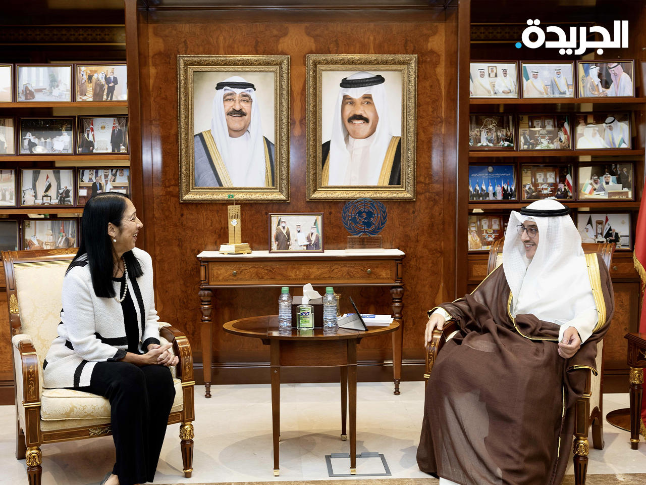 وزير الخارجية الشيخ د. أحمد ناصر المحمد مستقبلاً مساعد وزير خارجية الولايات المتحدة الأميركية لشؤون المنظمات الدولية ميشيل سيسون