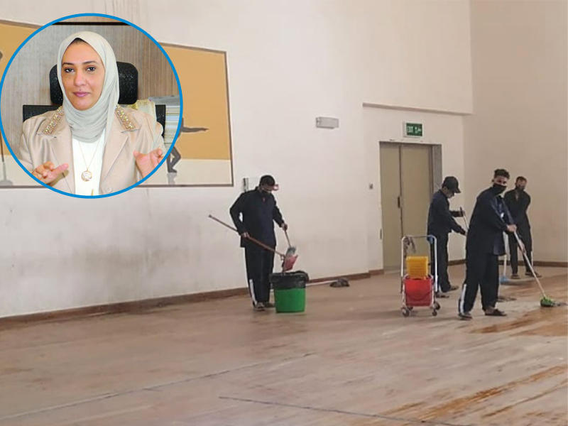 اعمال النظافة في المدارس وفي الاطار الوكيلة المساعدة للشؤون الإدارية بوزارة التربية رجاء بوعركي