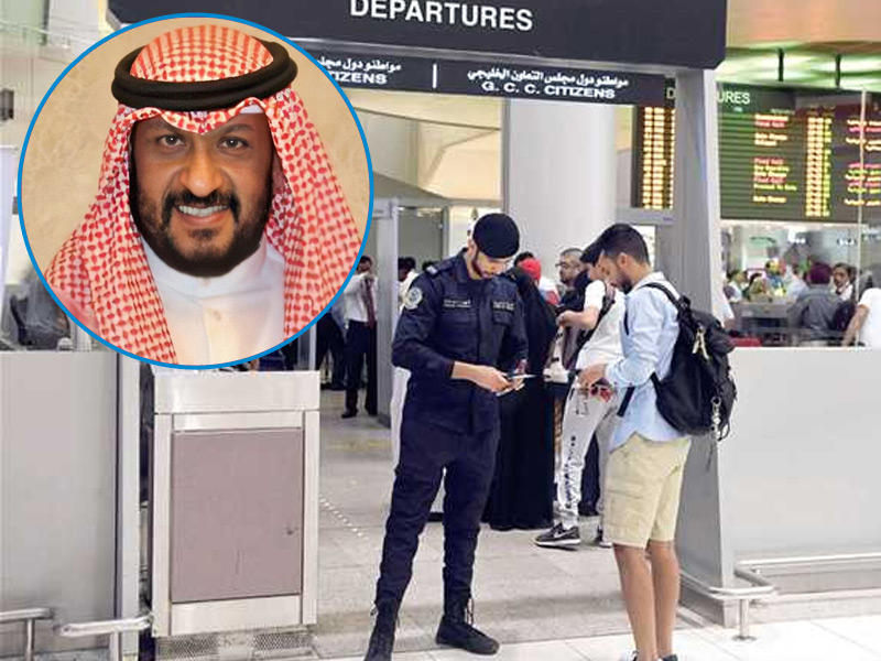 امن المطار خلال التدقيق على احد المسافرين وفي الاطار نائب رئيس مجلس الوزراء وزير الدفاع وزير الداخلية بالوكالة الشيخ طلال الخالد