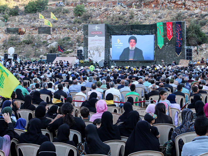 خطاب زعيم حزب الله حسن نصر حفل وضع أساس مركز السياحة الجهادية للحرس الثوري الإيراني في جينتا الجمعة