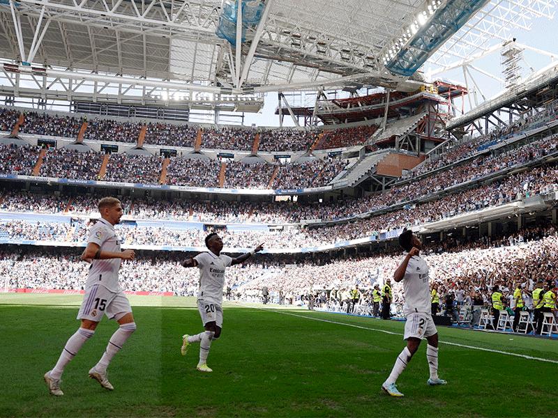 رودريغو نجم ريال مدريد يحتفل بالهدف الثالث