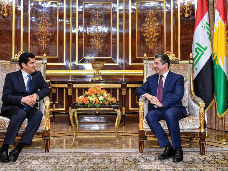 القنصل العام للكويت في أربيل بإقليم كردستان العراق عثمان الداوود مستقبلاً رئيس حكومة إقليم كردستان العراق مسرور بارزاني