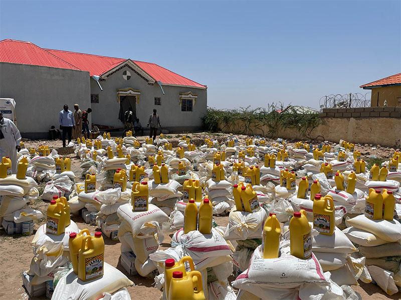 جانب من السلات الغذائية التي تم توزيعها 