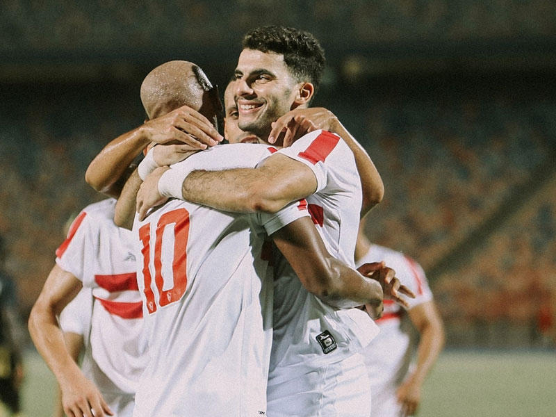 لاعبو الزمالك يحتفلون بالفوز