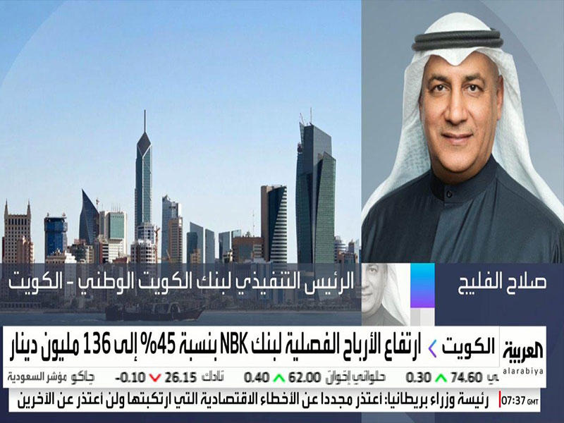 الرئيس التنفيذي لبنك الكويت الوطني – الكويت، صلاح الفليج  خلال المقابلة مع «العربية»